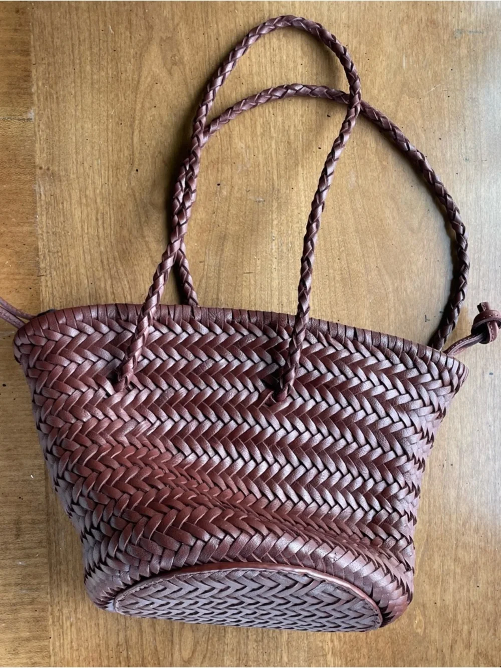 Zara Braided Woven Buffalo Leather Bucket Shoulder Bag - Brown - Picture 3 of 16